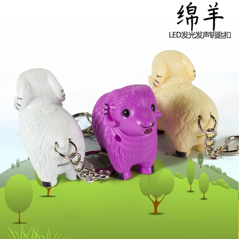 cartoon charm gentle little sheep font b LED b font key chain creative luminous key rings