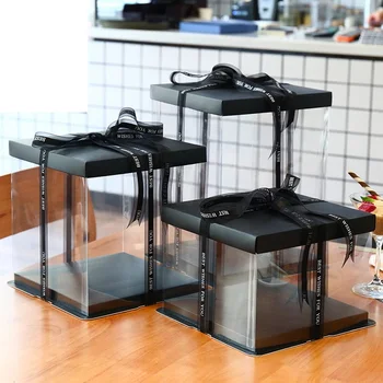 

4Pcs/lot Transparent PVC Black Gift Box for Artificial Teddy Bear Rose Flower Gifts boxes Clear Plush Bear Rabbit Gift Package