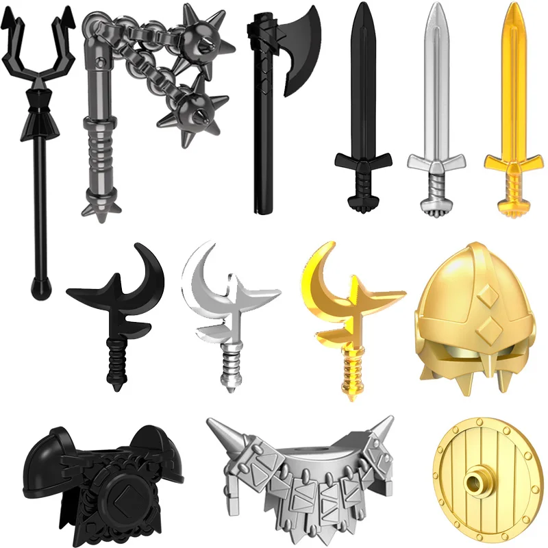 

10pcs/lot Long Sword Medieval Vikings Lizardman Helmet Armor Shield Weapons Axe MOC Building Blocks Bricks Kids Gifts Toys