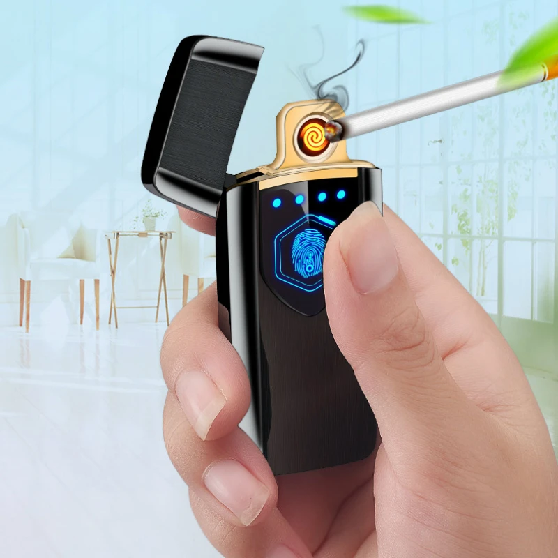 Ультра тонкая перезаряжаемая USB Зажигалка LED сенсорный экран электрическая