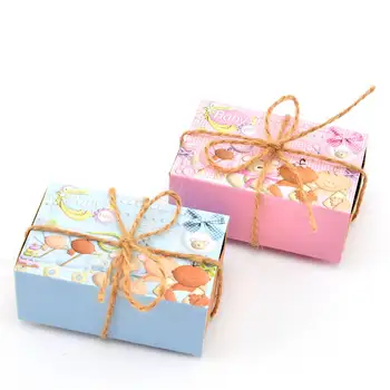 

Full moon pink and blue sugar gift box drawer Cartoon candy boxes Baptism Party Favor candy Box With hemp rope 50pcs / lot