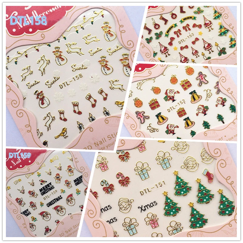 

Mtssii Christmas Series Transfer Nail Art Stickers 3D Golden Elements Adhesive Nail Wraps Decals Tips Manicure Decoration