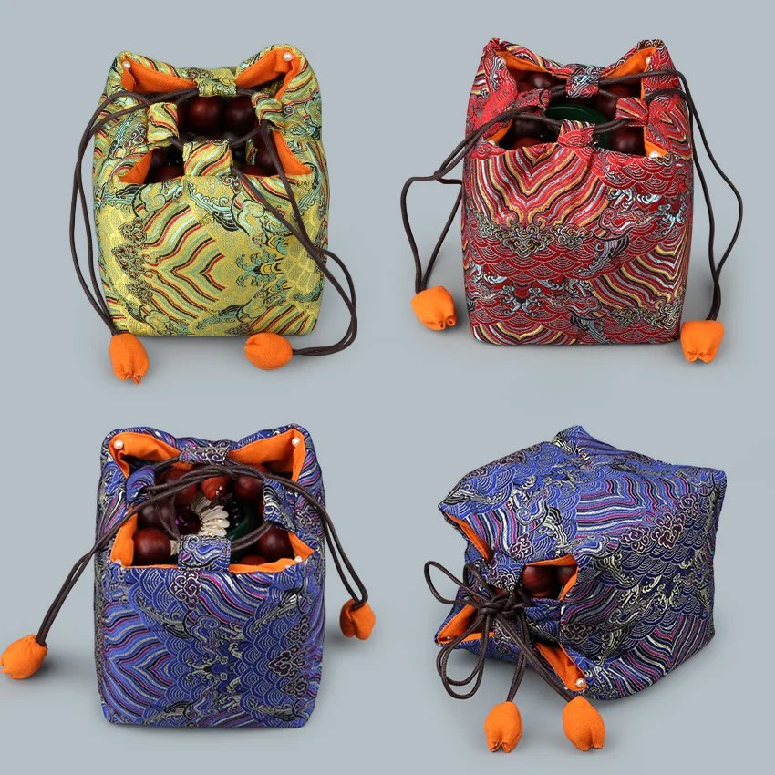 

Wave pattern Thickening Bracelet Scholar's object blessing bag jewelry Lace storage Disc Buddha beads bags Square bottom package