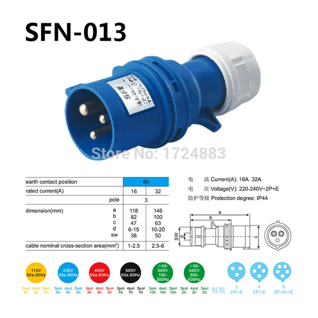 16A, 230V, Cable Mount CEE Plug, 2P+E, Blue, IP44