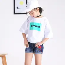 Модные детские летние тонкие джинсовые шорты с вышивкой розы и эластичной резинкой для девочек