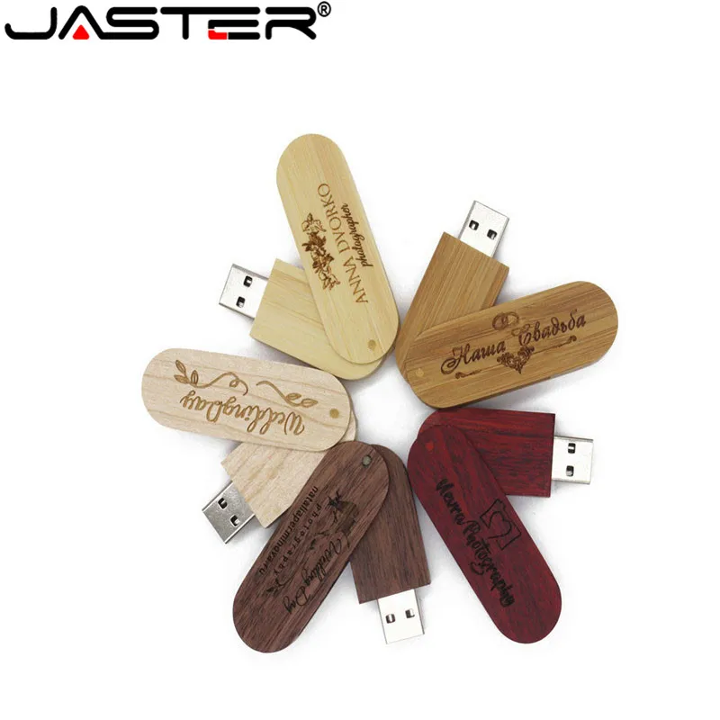 

JASTER Customized logo engraving Swivel Bamboo Material 4GB 64GB 16GB 32GB USB 2.0 flash drive Pendrive for promotional Gift