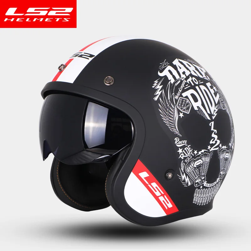 LS2 OF599 Spitfire с открытым лицом винтажный шлем moto rcycle половина 3/4 шлем casco moto винтажный ECE утвержденный размер M-XXXXL - Цвет: Black spark plug