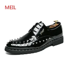 Patent Leather Wedding Shoes Men 2018 Spring Autumn Rivet Black Mens Dress Shoes Formal Oxford Shoes for Men Zapatos Hombre capellas spring autumn men leather shoes fashion brand shoes mens leather casual shoes for men shoes zapatos hombre 39 44