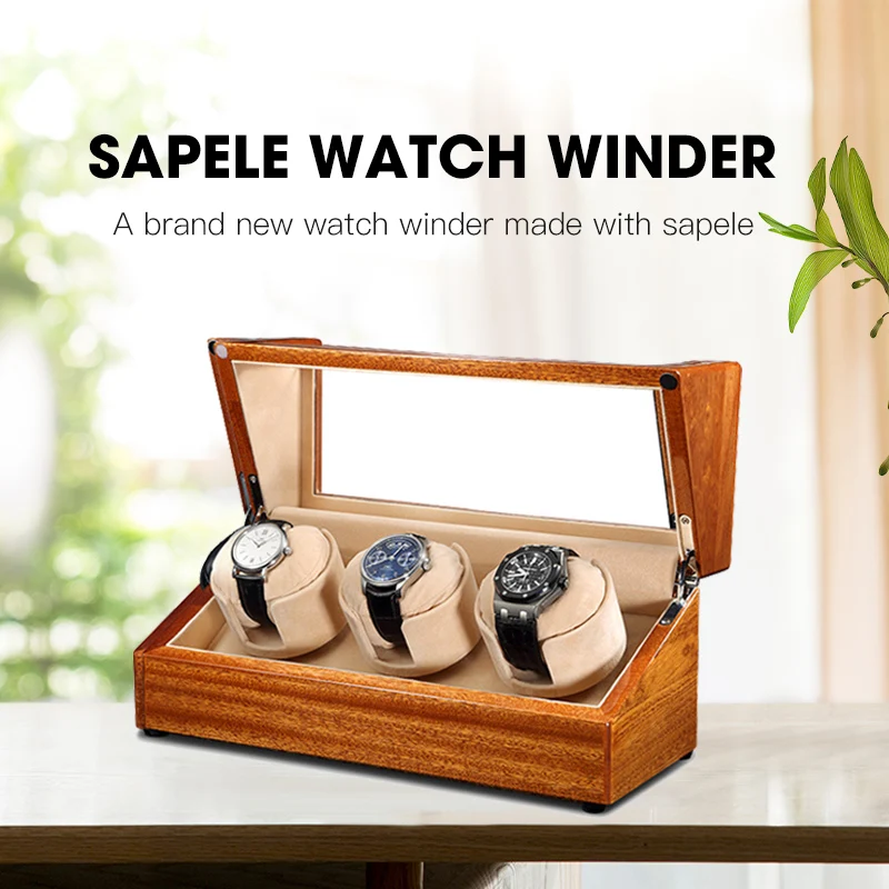 

high quality luxury wooden watch displaying automatic motor leather watch box watch winder 3