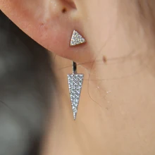 Микро pave cz Двойной треугольник двойная боковая куртка кубический цирконий женские серьги из стерлингового серебра 925 пробы
