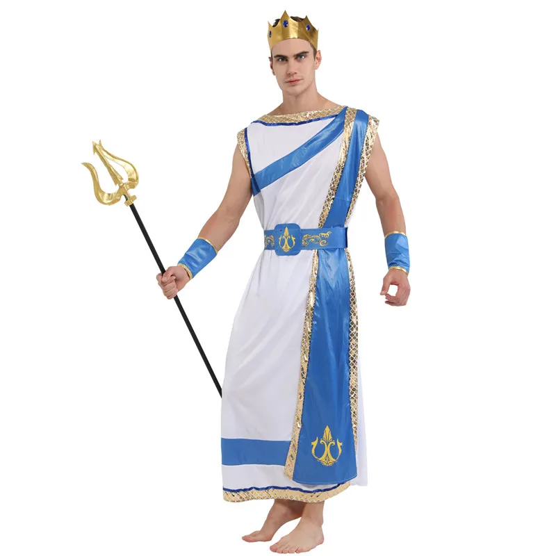 Men Greek Mythology Neptune Poseidon Halloween Costume+ 
Zeus Carnival Purim Masquerade Party Dress image 6
