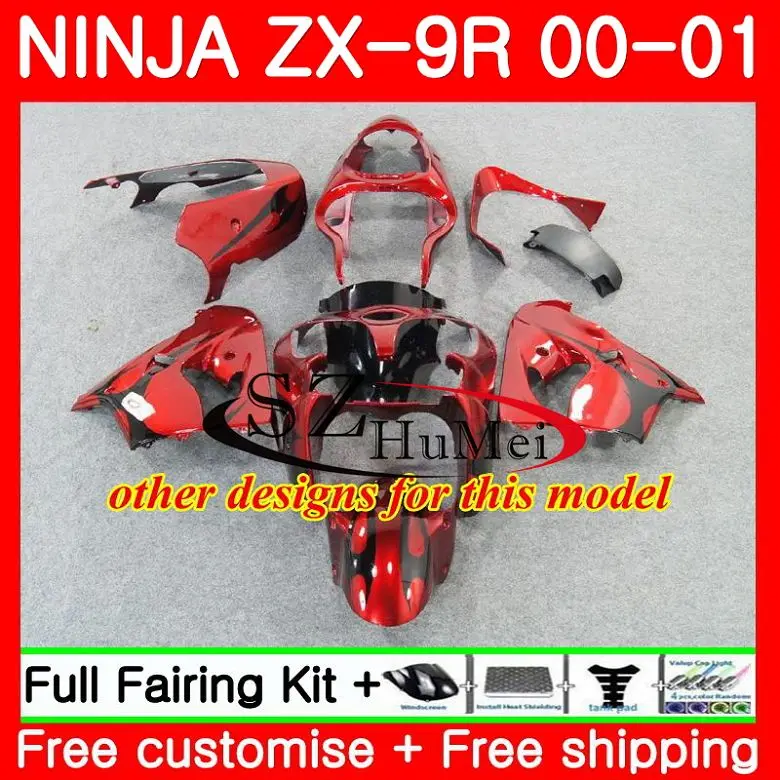 Корпус для KAWASAKI NINJA ZX9 R цвета: зеленый, черный ZX900 ZX 9R 00-01 ZX 900 26SH13 ZX 9 R 900CC ZX9R 00 01 ZX-9R 2000 2001 обтекатели комплект