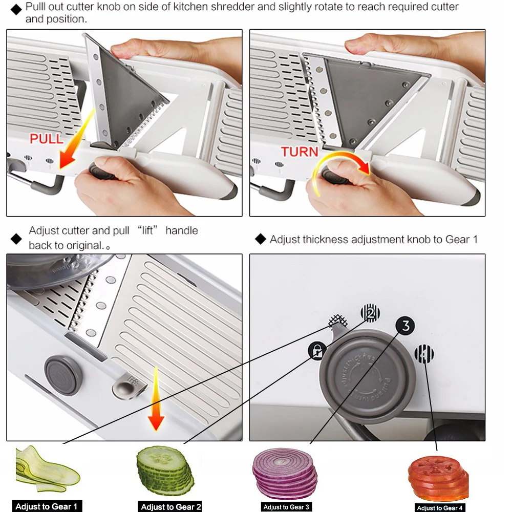 Овощерезка Руководство мандолина Slicer овощерезка Терка фрукты Chooper Жульен картофель морковь лук Кухня растительное инструмент Аксессуары