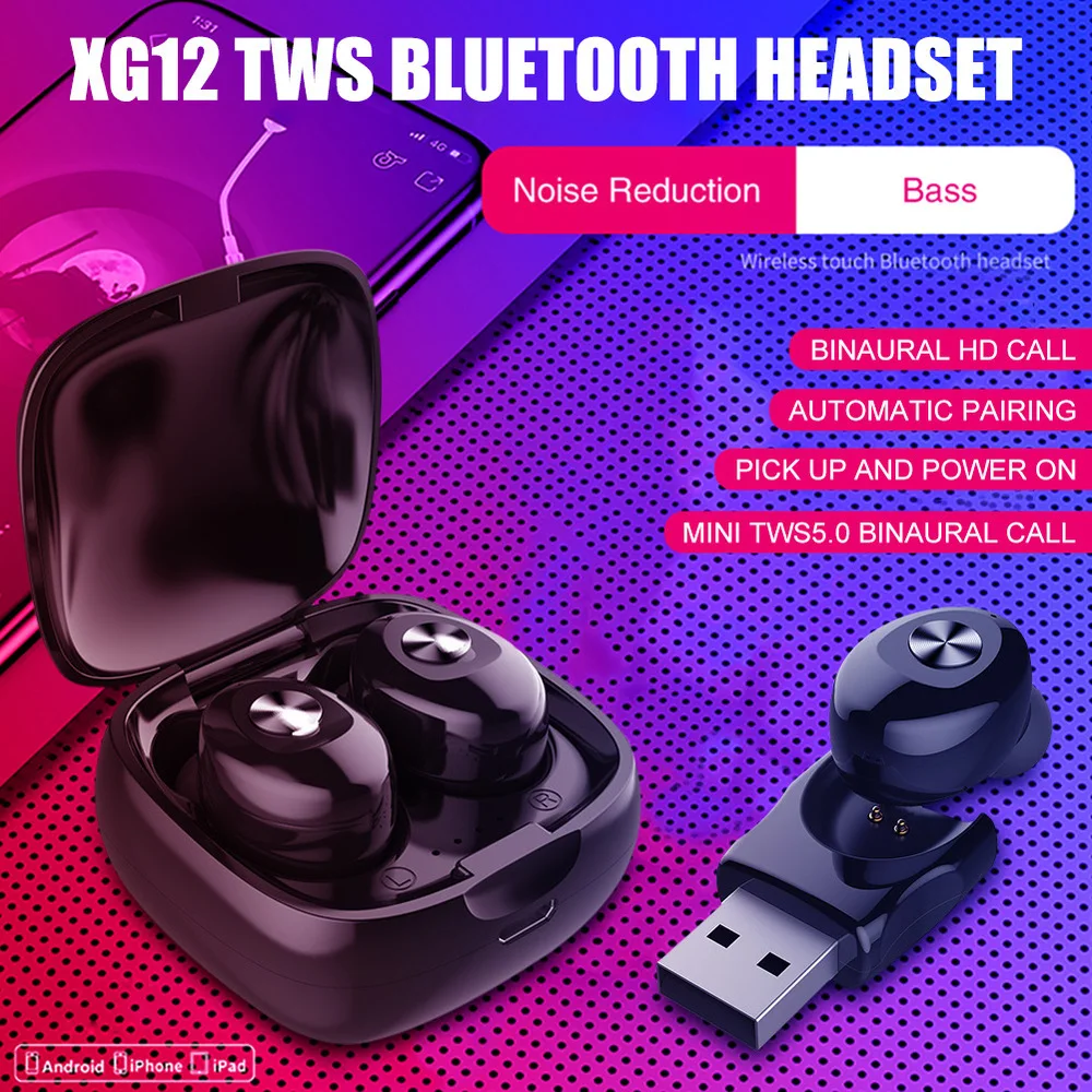 

XG12 TWS Wireless Bluetooth 5.0 Earphone Stereo Handsfree Gaming Earbuds Headset With Charging Box Mic For Iphone Xiaomi Phone