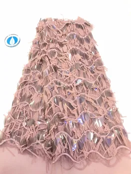 

HOT French Nigerian sequins net lace,African tulle mesh lace fabric high quality for party wedding dress 5yards/lot(FJ-1-19