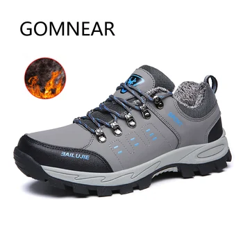 

GOMNEAR Waterproof Winter Hiking Shoes Man Outdoor Leather Mountain Trekking Shoes Breathable Climbing Shoes Sports Sneakers Men