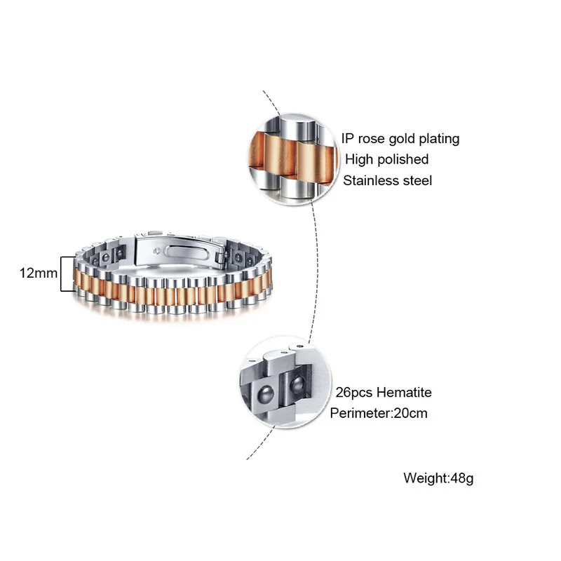Браслет из нержавеющей стали розового золота для женщин и мужчин, забота о здоровье, гематит, энергия, мужские повседневные ювелирные изделия, Hombre