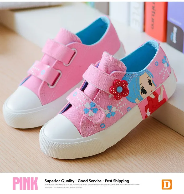 2016 New  Fashion Princess Girls Shoes Canvas Rubber Children Shoes Autumn Spring Pink Rose White Cute Cartoon Girls Sneakers 462s (2)