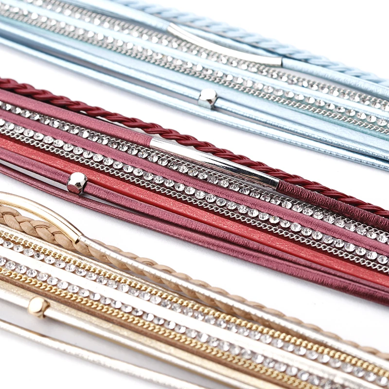 ALLYES плетеный кожаный браслет женский pulseira feminina Boho кристалл металлический Шарм