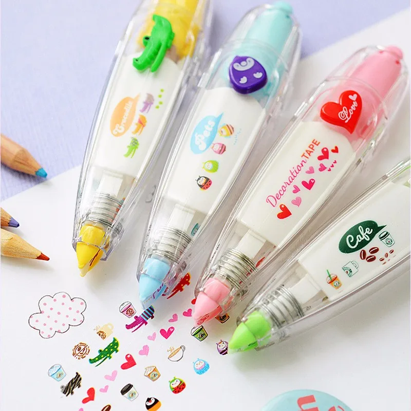 

Cartoon Floral Sticker Tape Pen Funny Kids Stationery Notebook Diary Decoration Tapes Label Sticker Paper Decor for Child