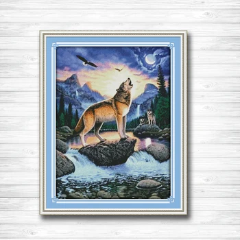 

Howling wolf Pattern printed on the canvas DMC 11CT 14CT Cross Stitch kits needlework Sets full for embroidery animal Home Decor