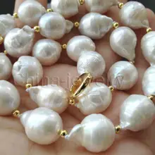 18 дюймов классический 10-11 мм натуральный барочный freshwate искусственный белый жемчужное ожерелье