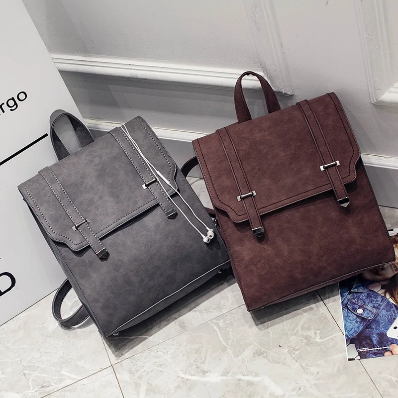 

Women's Backpack 2018 New College Wind Ladies Shoulder Bag PU Leather Box Soft Surface Solid Color Simple Student Backpack