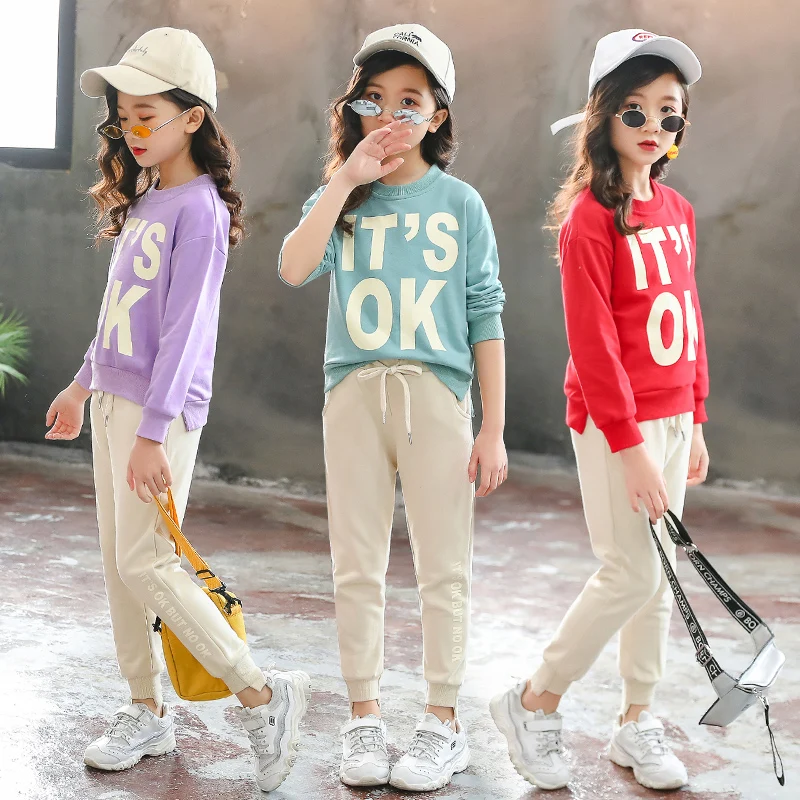 

Kids Girl Clothes Set Summer Long Sleeve IT's Ok Pullover Tops + Pants Outfit Child Suit 8 To 12 Girls Clothes Spring 2019