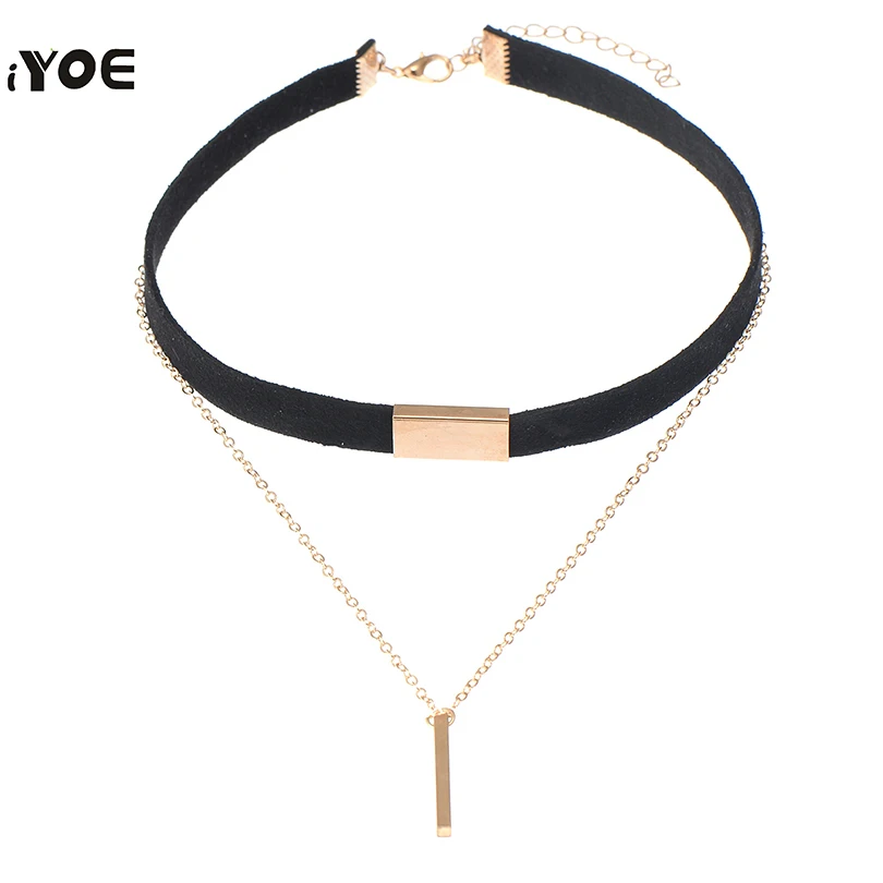 

IYOE 2019 New Leather Chain Choker Necklace For Women Girls Brown Black Velvet Tassel Round Circle Dangle Necklace Female Gifts