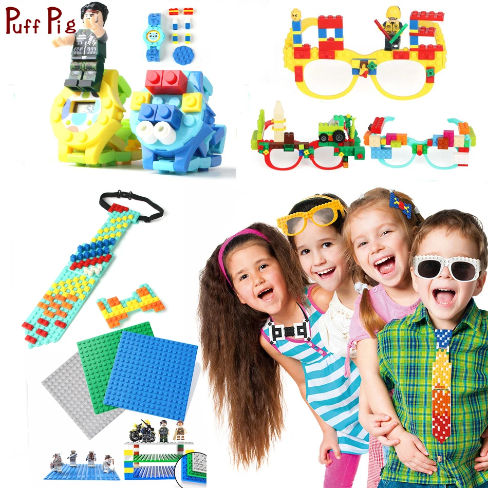 

Digital Watch Necktie Glasses Blocks Legoingly Double Side Baseplate Figures Classic DIY Bricks Base Plate Toys Child
