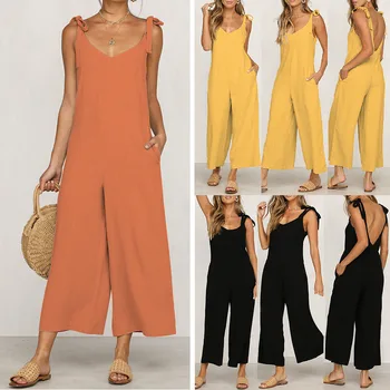 

Sexy Deep V-Neck Backless Off Shoulder Rompers For Women 2019 New Ladies Summer Elegant Drawstring Solid Color Jumpsuits