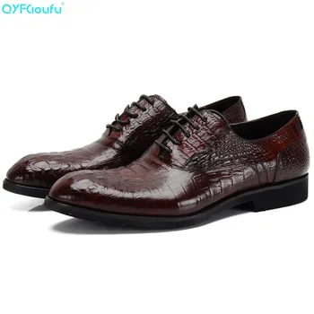 

QYFCIOUFU Elegant Genuine Leather Men Shoes Italian Formal Dress Footwear Luxury Brand Fashion Crocodile Pattern Working Shoes