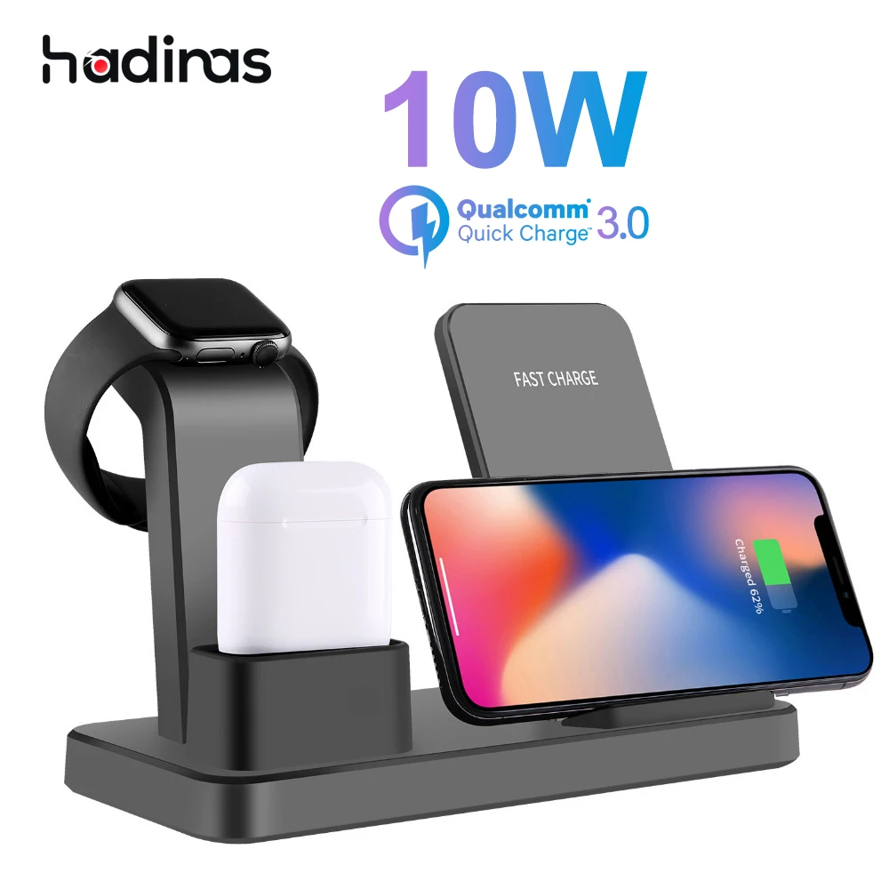 

10W 3 in 1 Wireless Charger for iPhone 11 X Xs Max XR Fast Charger for Apple Watch QI Charging Dock Station for Airpods Charge