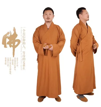 

Men Women Cotton Buddhist Robe Frock Buddhism Long Meditation Clothing Monk Gray Yellow