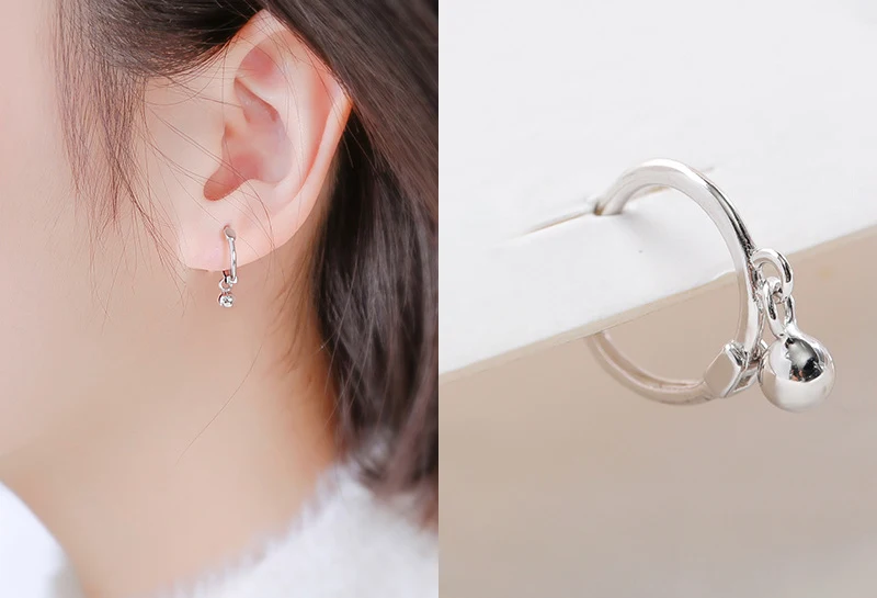 Vintage 925 Sterling Silver Small Huggie Hoops Earring Women Cute Tiny Bead Charm Earring Mens Minimalist Ear Bone Hoop Earrings
