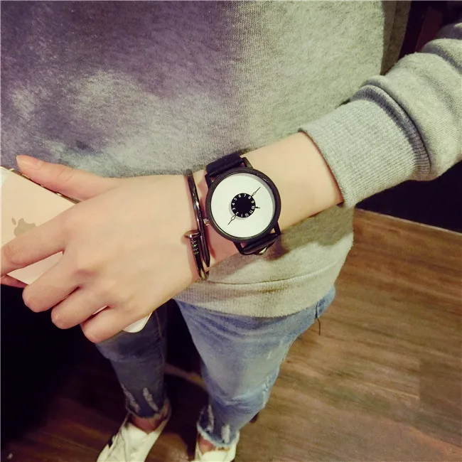 Популярные модные креативные часы для женщин и мужчин, кварцевые часы, бренд BGG, уникальный дизайн циферблата, минималистичные часы для влюбленных, кожаные Наручные часы - Цвет: Black Leather White