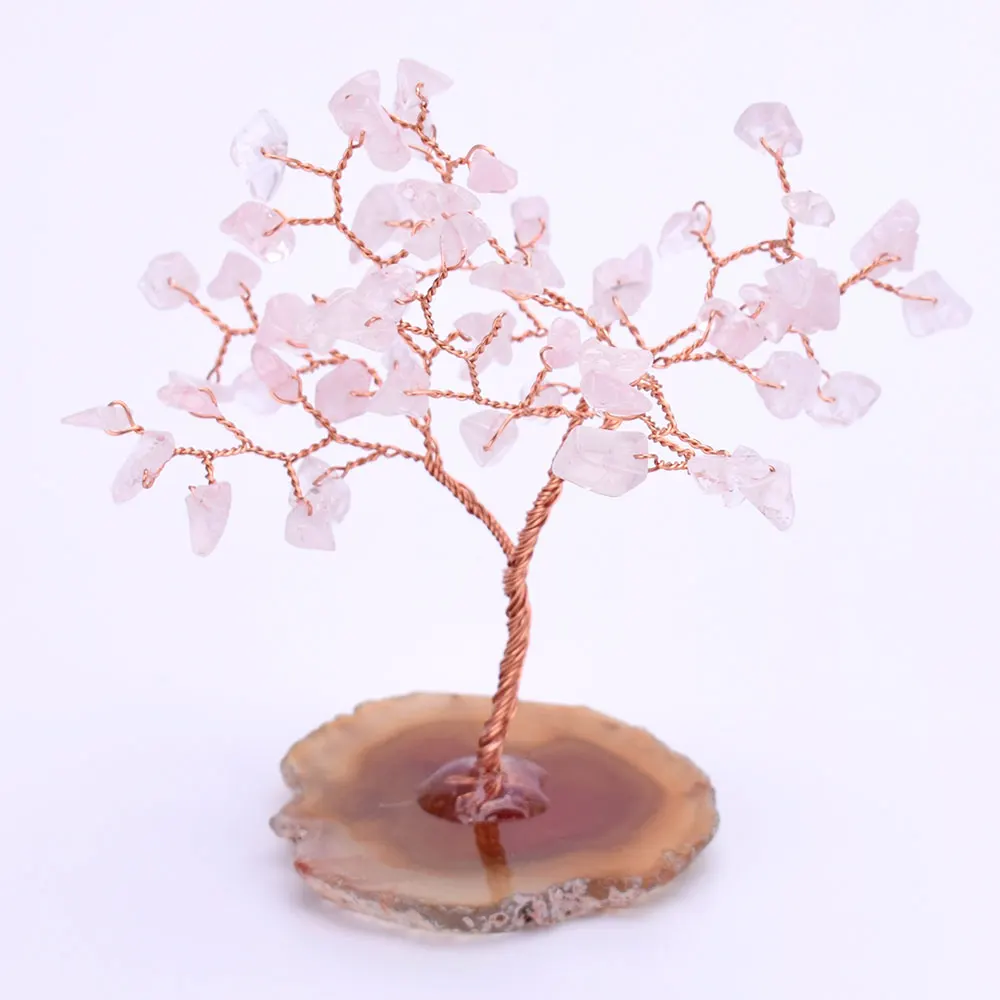 rose quartz Кристалл кварц счастливые деньги дерево украшения камни и кристаллы дерево фэншуй с агатом подставка для богатства и удачи домашний декор - Цвет: rose quartz