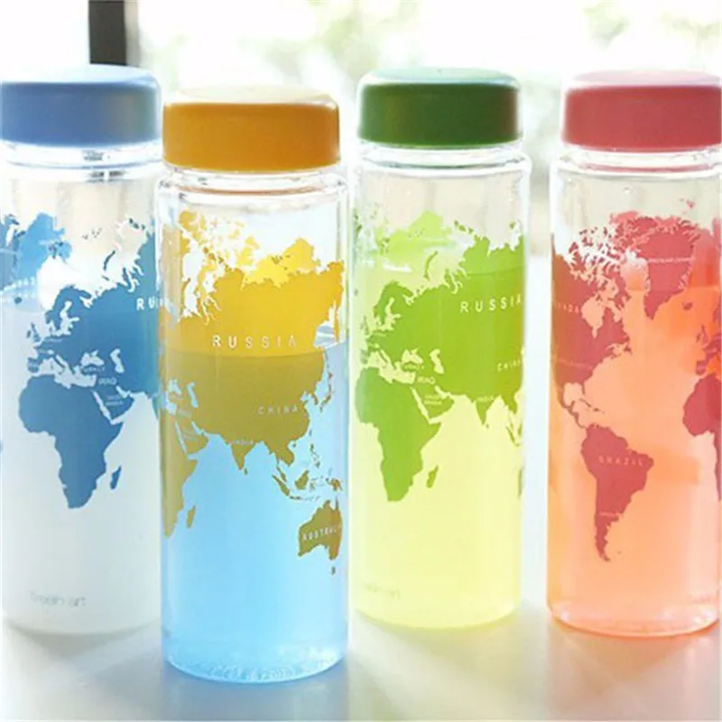 500ML Fashion map Water Bottle Fruit Juice Sport Portable Travel Botle PC Bottles for Water My Bootl 500ml Plastic bottles