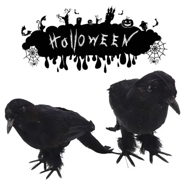 Halloween Looking Birds Decor Black Scary Feathered Crows Party ...