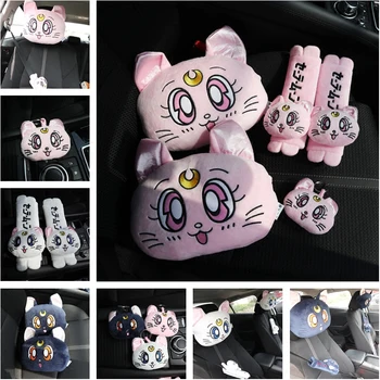 

Candice guo! super cute plush toy Sailor moon Luna cat car chair headrest neck pillow belt cover birthday Christmas gift 1pc