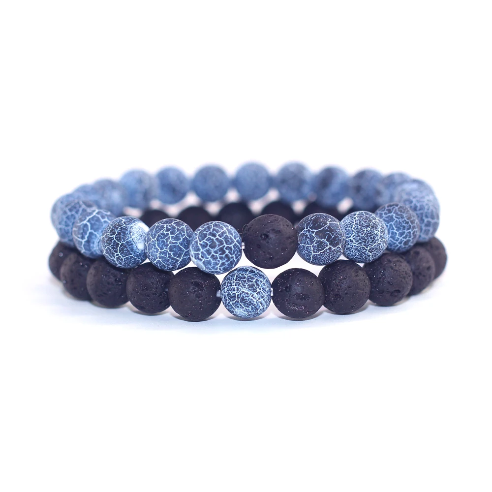 2Pcs/Set Couples Jewelry Classic Distance Bracelet Bangle for Men Black Lava Beaded Bracelets Matching Yin Yang female bracelet | Украшения