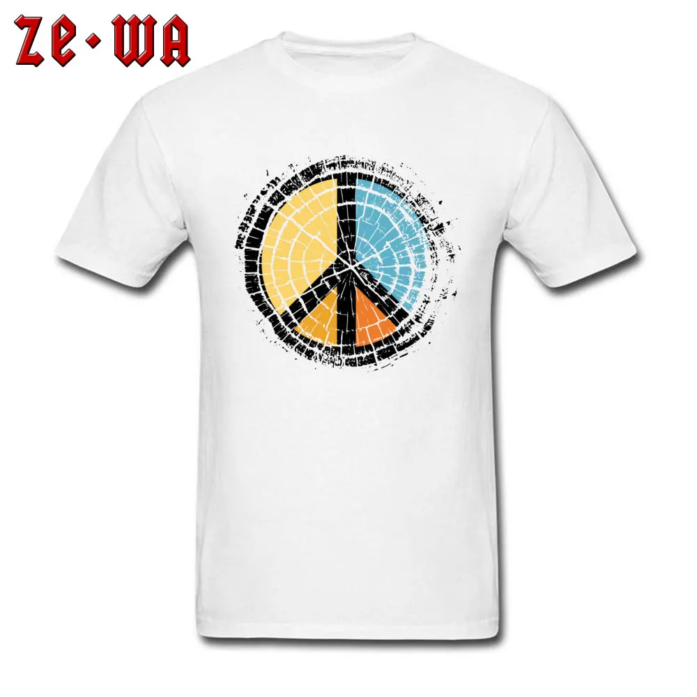 Colored wooden peace symbol Tops Shirt Summer Autumn Crew Neck 100% Cotton Male Top T-shirts Hip hop Clothing Shirt 2018 Fashion Colored wooden peace symbol white