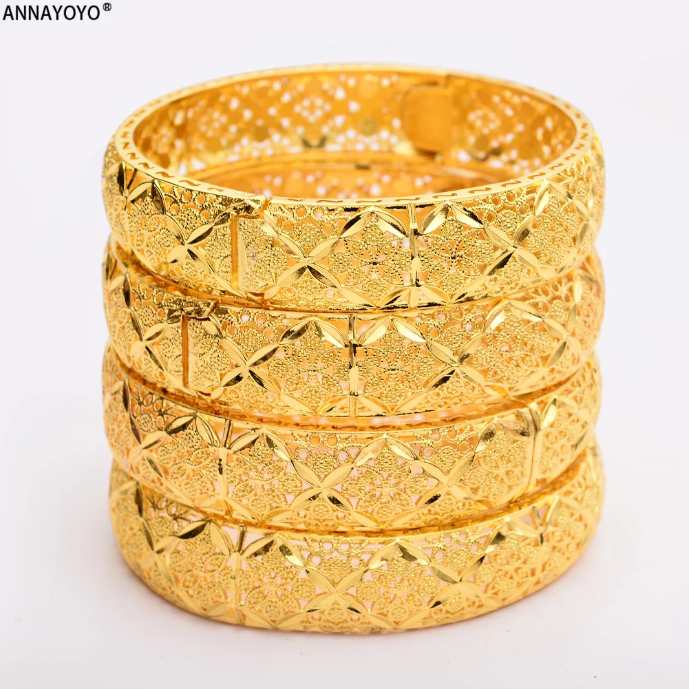 Gold Color Bangles Women Men Girls Ethiopian African Dubai Wedding Bracelet Party Gifts