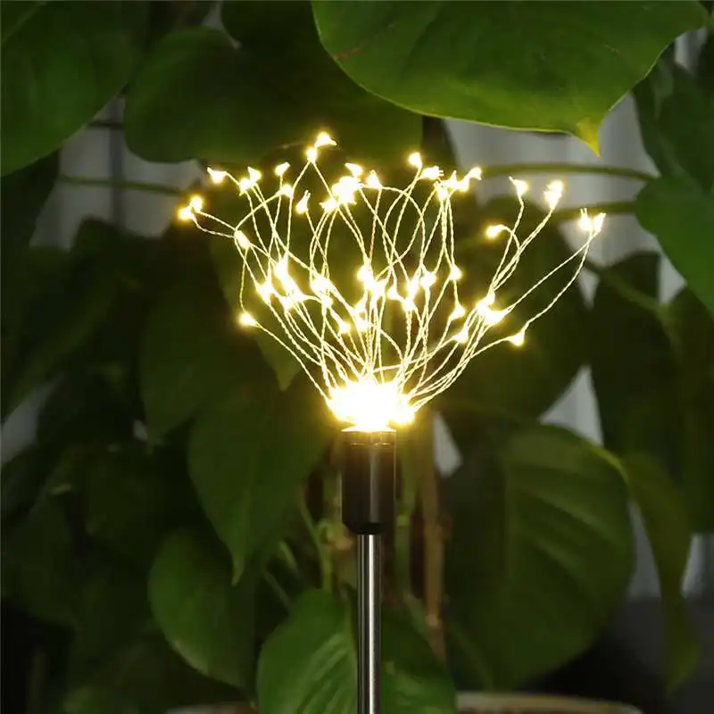Солнечные 8 режимов теплый белый IP65 провод Starburst фейерверк 90LED струнный свет для рождества свадьбы сада праздника освещения
