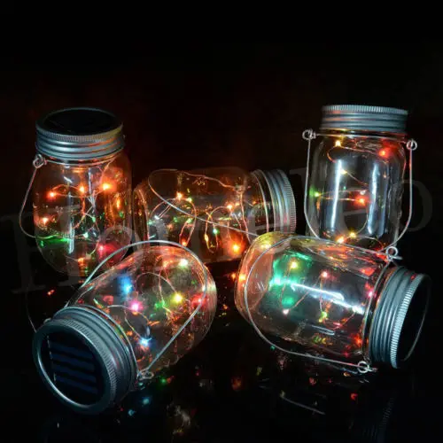 

Mason Jar Solar Lid Light Up String Hanging Lantern 9 LED Powered Canning Decor Solar Energy Dazzle Colour Bottle Cap Alloy
