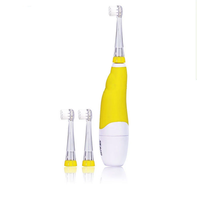 어린이 칫솔 1 핸들 3 헤드 음파 전동 칫솔, LED 라이트 미니 헤드 및 큰 손잡이 칫솔 