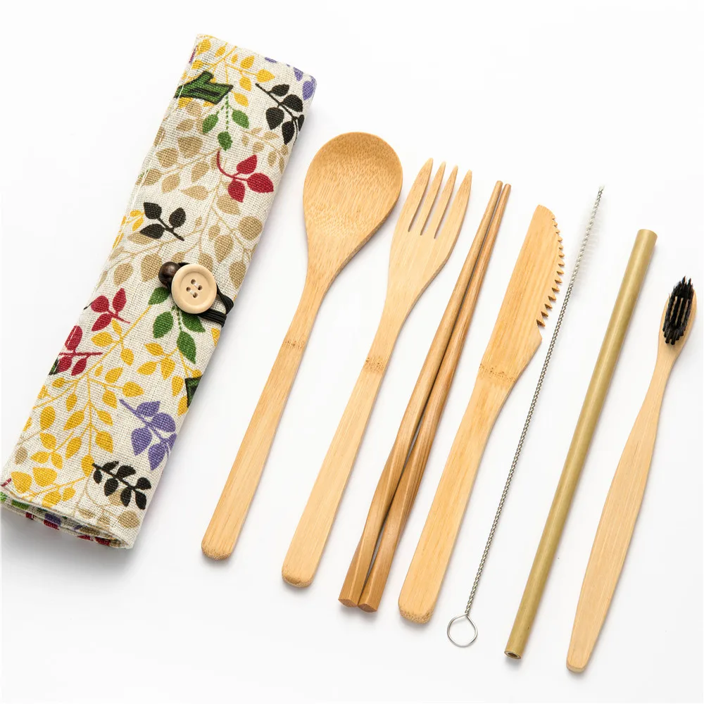 Tableware Set Portable Bamboo Cutlery Kitchen Food Wooden Tableware Dining Tool Catering Dinnerware Set Cutlery Travel