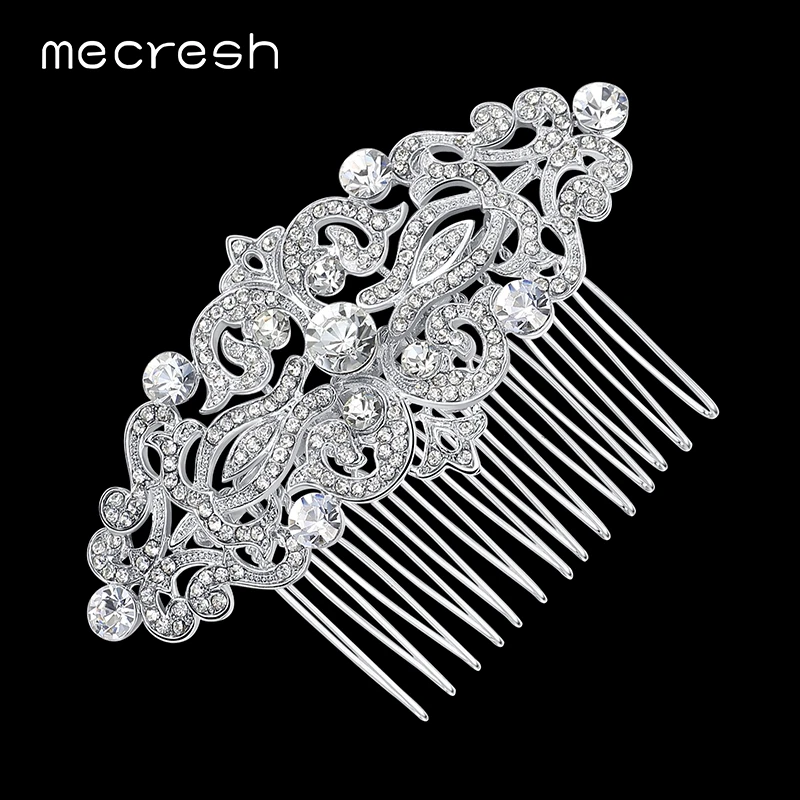 Mecresh европейский дизайн Цветочные Свадебные аксессуары для волос серебряный цвет кристалл свадебные гребень для волос вечерние украшения Рождественский подарок FS066