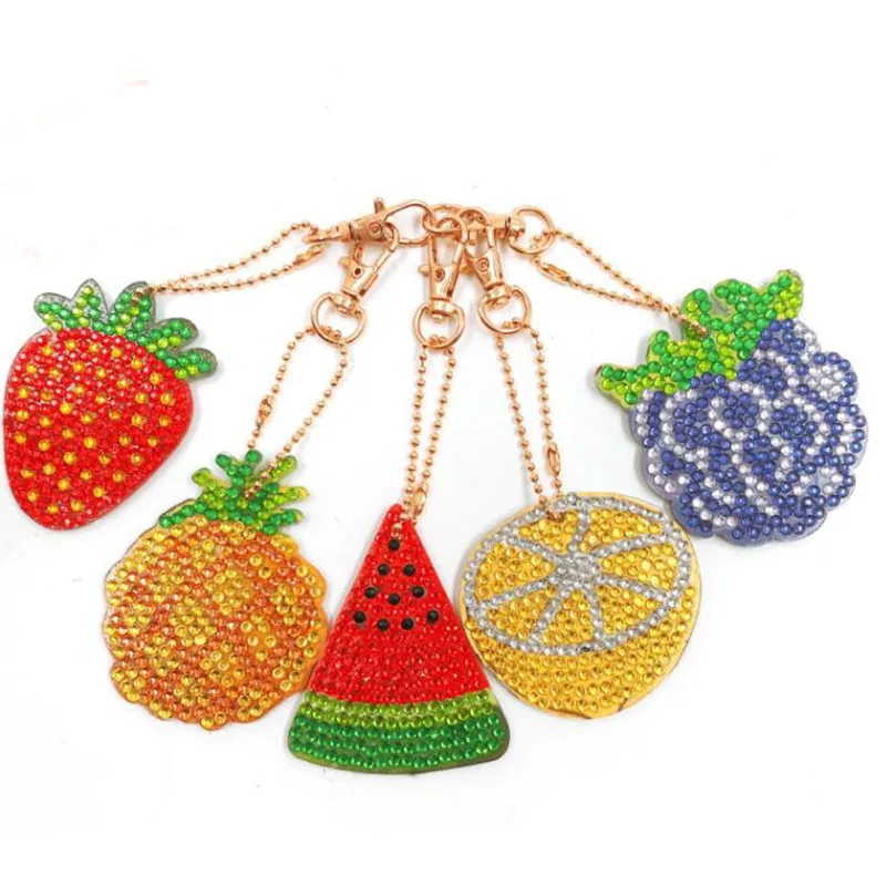 

new Full Round Drill 5D DIY Diamond Painting fruit Keychain Key Ring Embroidery Painting Gift Cross Stitch Needlework