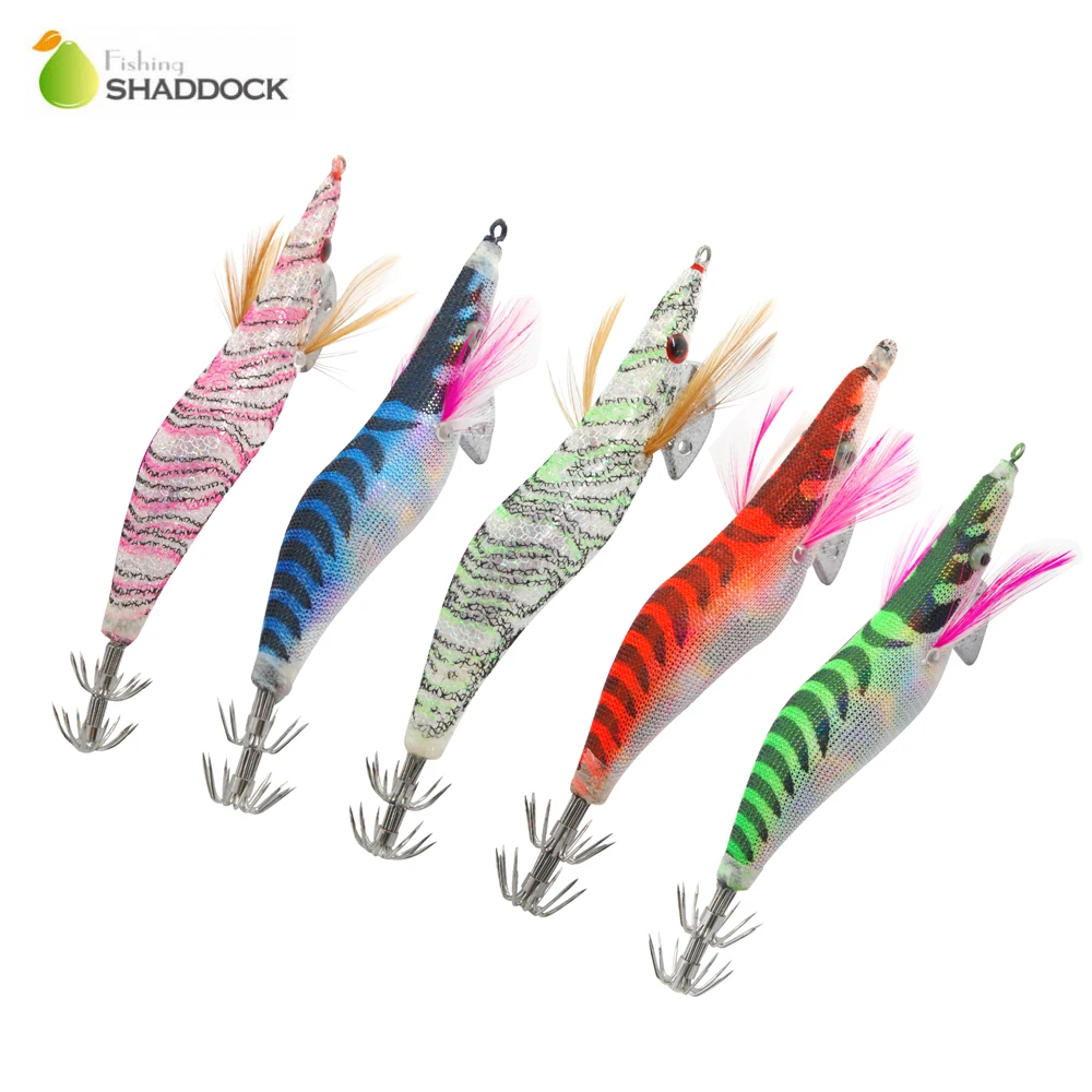 

Shaddock Fishing 5pcs Hard Plastic Octopus Squid Jigs Lure Mixed Color Cuttlefish Artificial Bait Wood Shrimp With Squid Hooks